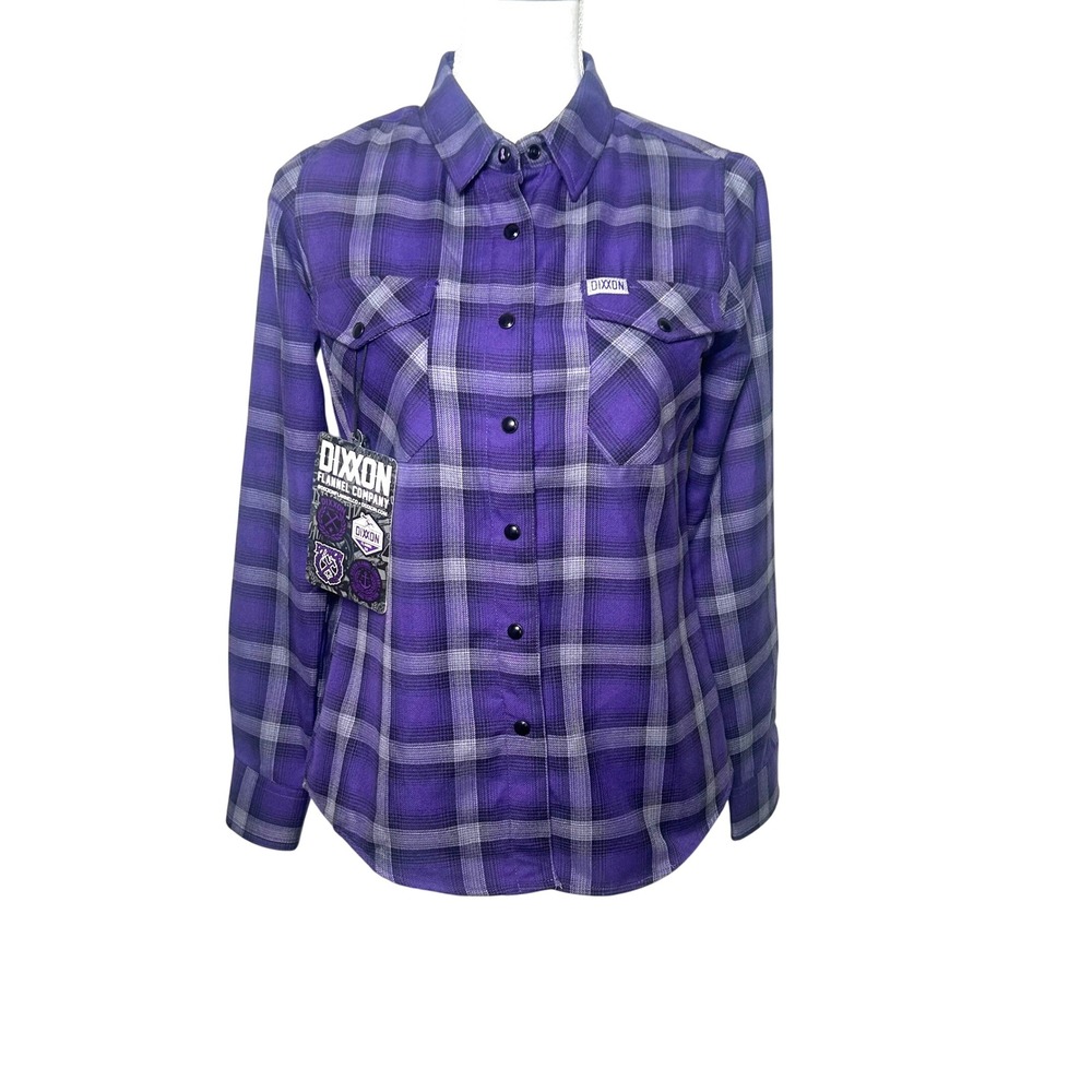 Dixxon Womens NWT Flannel LS Snap Shirt Purple plaid The Braxton Plaid D-Tech S